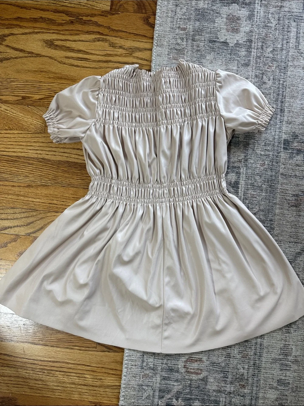 Zara Cream Smocked Faux Leather Puff Sleeve Dress for Girls